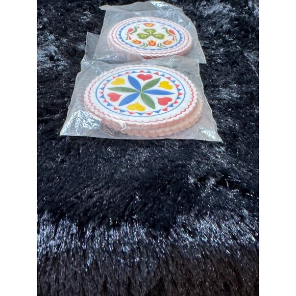 Denmark Decorative Multicolor Coasters With Folk Art Design - Set Of 2 NEW - Picture 3 of 6